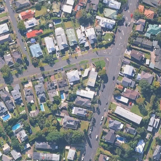 Aerial view of a standard residential section